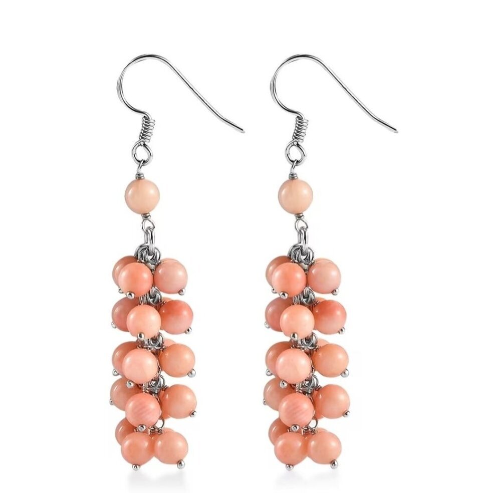 Red Coral Dangle Earrings ✦ 35.00ctw Sterling Silver ✦ Rhodium French Hooks NWT - Picture 2 of 6